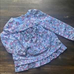 French Boutique Sergent Major Floral Blue  white red girl long sleeve Blouse, 3T